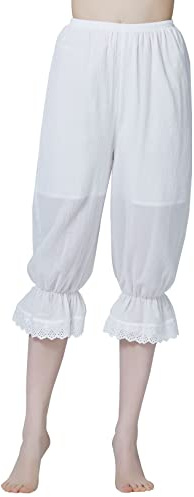 BEAUTELICATE Victoriana Bloomers Lolita Pumpkin Pantalones de Enagua Algodón con Encaje Cortos para Falda Vestido（Marfil con Forro,S）