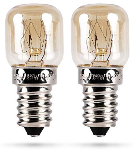 HEITECH Backofenlampe 2er Pack 15W E14 - Backofen Glühbirne hitzebeständig bis 300 Grad für Backofen, Grillöfen, Mikrowelle - Backofen Lampe mit T22 Kapsel, 75 Lumen & 2600K