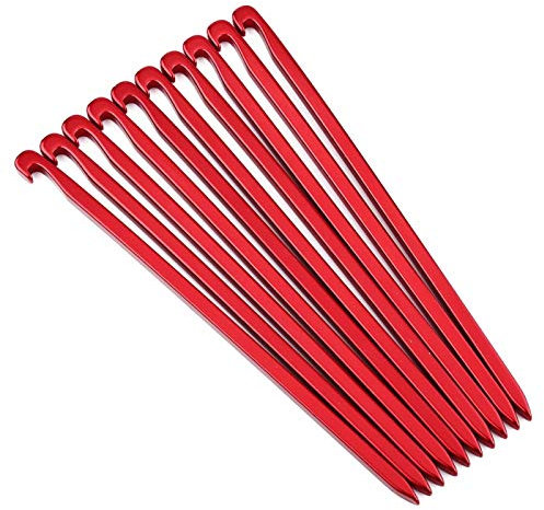 Eddwiin Zeltheringe,10 Stück 16 cm Heavy Duty Heringe Camping aus Aluminiumlegierung,Tragbar 4mm Durchmesser Zeltheringe Sturmsicher Erdnägel für Camping,Wandern (Rot)