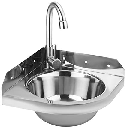 Commercial Hand Wash Sink with Hot and Cold Water Faucet, Bathroom Vessel Sink Stainless Steel Wall Mount Corner Vanity, Small Apartment Bathroom Mini Triangle Washbasin