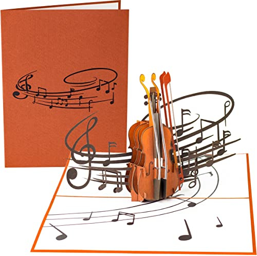 PopLife® Tarjeta desplegable 3D de instrumento musical de violín, tarjeta de felicitación de cumpleaños de músico, fiesta de jubilación, día del padre, regalo para profesores de estudiantes