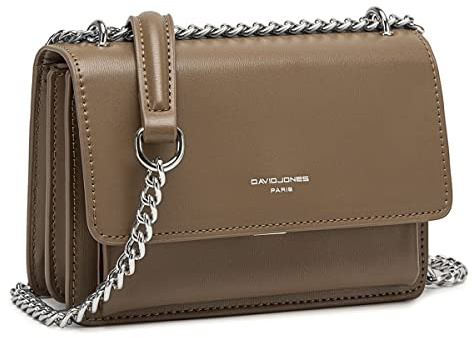 David Jones - Pequeño Bolso Bandolera Cadena Mujer - Bolsos de Hombro Cruzado Cuero PU - Mensajero Crossbody Bag - Bolso Mano Zip Embrague Clutch Pochette Noche Telefono - Marrón Topo