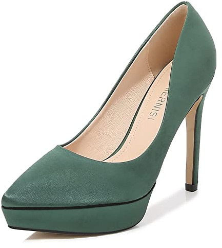 WOkismD Scarpe da donna a punta con plateau tacchi a spillo sexy tacco alto scarpe da ufficio in raso da sposa décolleté comfort, verde 38