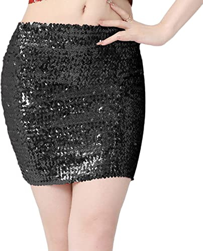 Jupes à paillettes pour femmes, jupes scintillantes extensibles corporelles, jupe brillante enveloppante à la jupe enveloppante pour la fête de la fête