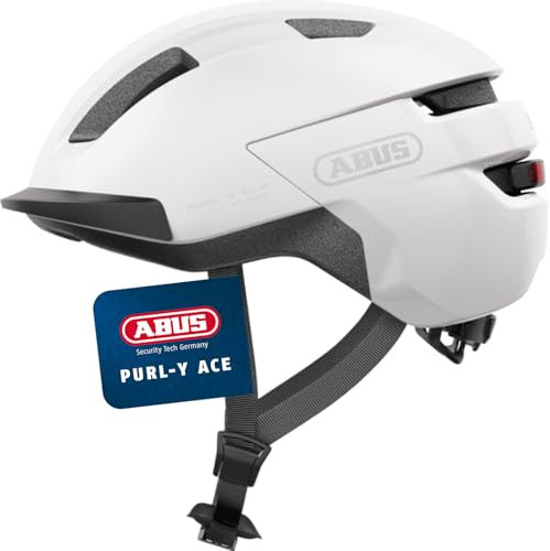 ABUS Fahrradhelm Purl-Y ACE mit LED-Licht – geeignet Fahrten auf E-Bike und S-Pedelec – Trendiger NTA-Schutzhelm für Erwachsene und Jugendliche – Weiß, Größe L