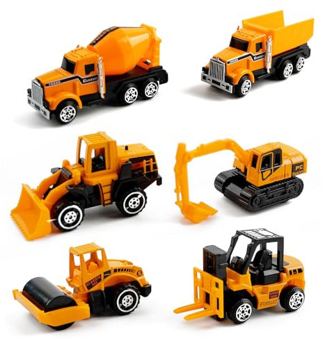O-Kinee Voiture Jouet Enfants, 6 Pièces Voitures Jouets Chantier, Mini Tractopelle Gâteau Décoration, Véhicules de Construction 2 3 4 5 6 Ans pour Anniversaire Garçon Fille