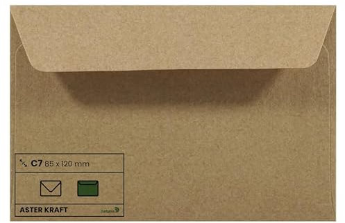 Netuno 50 Mini Umschläge Natur-Braun DIN C7 85 x 120 mm 100g Aster Kraft gerade Klappe kleine Briefumschläge Kraftpapier für Visitenkarten Danksagungen Geschenkkarten Bonuskarten Geldgeschenke