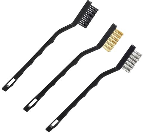 Lmyzcbzl Mini Wire Brush, 3 Pcs Small Wire Brushes, Wire Brush Set, Tainless Steel Brass and Nylon Bristles, for Cleaning Masonry, Stove, Sink, Dust and Rust