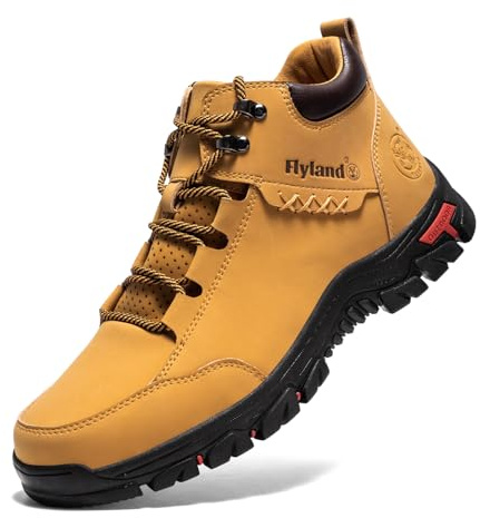FLYLAND Men's Casual Leather Shoes Chukka Ankle Boots Handmade Fashion Shoes Non Slip Breathable Comfortable Mid Top for Driving Walking Outdoor (Golden, 11)