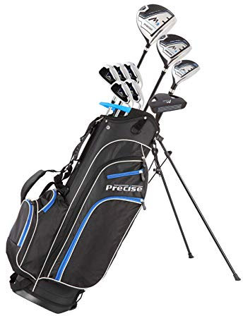 Precise M3 Herren Golfschläger-Set für Rechtshänder, 460 cc, Driver, 3 Holz, 21 x Hybrid, 6-9 Eisen, Pitching-Keil, Putter, Deluxe-Standtasche, 3 Schlägerhauben | Schwarz Blau