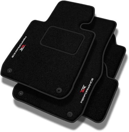 PERFORMANCE Personalisierte Velours Fußmatten Auto passend für Audi A1 8X 2010-2018 - Standard, Perforiert, weiß und rot -Präzise CNC-Stickerei, Design-Lochpaspel, Auto Fußmatten - Perfekt für Autofah
