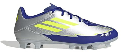 adidas Unisex F50 Club Football Boots FG/MG Fußballschuhe, Silver met./solar Yellow/Lucid Blue, 47 1/3 EU