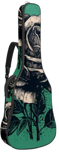 Gitarrentasche, Schöner Koffer für 40/41/42 Zoll Akustikgitarre, effiziente Aufbewahrung mit wasserdichtem Design, Grün und Schwarz Rose, Mehrfarbig Nr. 01, 42.9x16.9x4.7 in, Gitarrentasche