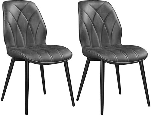 Yaheetech Esszimmerstühle 2er Set Küchenstühle gepolstert Metallbeine bis 136 KG Belastbar Polsterstuhl für Küche/Esszimmer/Schlafzimmer/Restaurant Dunkelgrau/Kunstleder