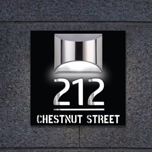 Qygtritvo Numero civico moderno e luminoso in acrilico con luce solare, pannello di indirizzo solare esterno per cortile (quadrato-nero)