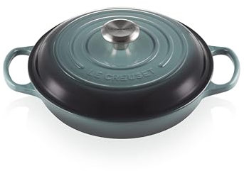 Le Creuset Signature 21180263602430 Enamelled Cast Iron Shallow Casserole Dish With Lid, 26 cm, 2.2 Litres, Ocean