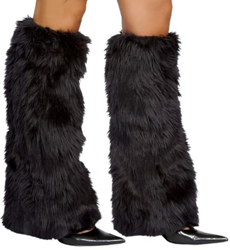 KGDUYC Stulpen für Damen,furry,leg warmers,furry kostüm,leg warmers y2k,fur boots,Stiefelüberzüge aus Kunstfell, lange Plüsch-Beinüberzüge, 45 cm (schwarz)