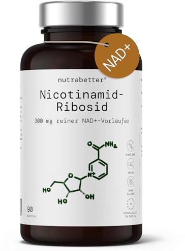 Nicotinamid Ribosid (NR) Kapseln 300 mg | NAD+ Vorstufe | NMN Kapseln Alternative | 90 vegane NAD Kapseln für 3 Monate | Zellenergie & Vitalität | Laborgeprüft | Hergestellt in der EU | nutrabetter®