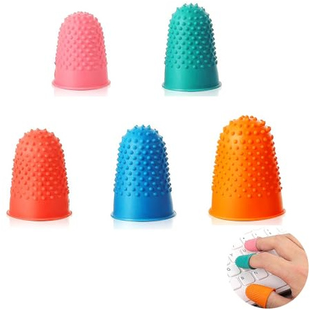 5PCS Rubber Finger Thimbles, Rubber Thimble for Paper, Rubber Finger Covers, Rubber Finger Tips, Rubber Thimbles, for Counting Money Sorting Writing Sorting Sports Games (5 Sizes and Colors)