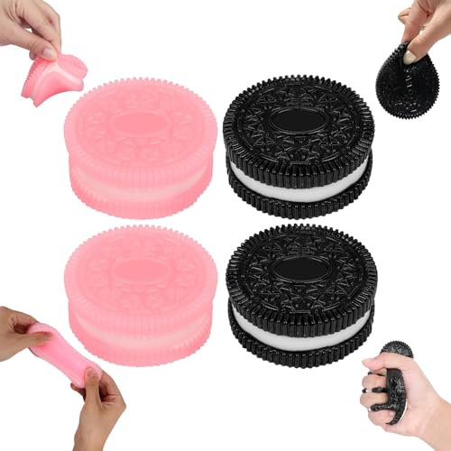 4 Stück Taba Squishy (Schwarz+ Rosa) Taba Squishy, Squishy Toy, Keks-Stressabbau-Spielzeug, Anti Stress Spielzeug, Zum Konzentrieren, Funny Stressball Squeeze Antistressball Erwachsene