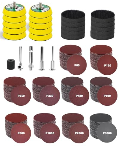 325 disques abrasifs 50mm Papier à poncer, Grains 80 à 3000 Pour mini ponceuse, accessoires Pour Dremel, embout pour perceuse Polissage de phares, rénovation optique Pour carrosserie, métal, bois