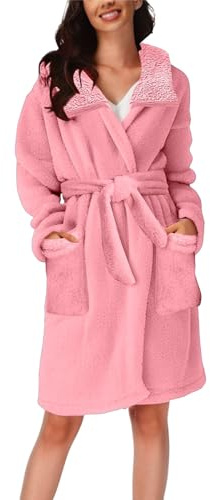 DUHGBNE dressing gowns ladies Ladies Dressing Gowns Warm and Cosy Soft Plush Bathrobe for Women Uk Cotton Homewear with Pockets Nightwear Women Sets gown womens short cotton Pink