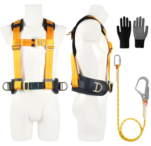 Vutlace Safety Harness Kits with Lanyard, Full Body Safety Fall Arrest Protection Harness, With 2 Hook and 2 2m Lanyards, Rated to 100 kg