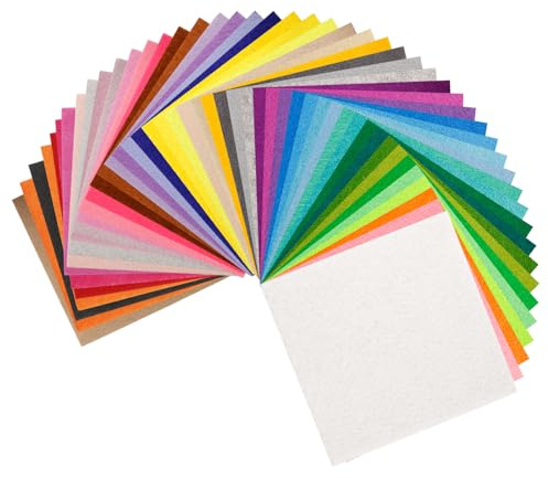 JEKUGOT 50 Pcs Coloured Felt Fabric, Fuzzy Felt Squares, Craft Felts Sheets for Crafting, Christmas DIY Crafts, Fabric for Sewing