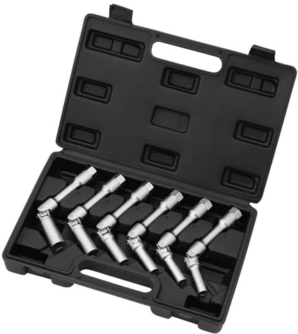 Draper Extra Long Glow Plug Socket Set 6pc - 3/8 Square Drive, 35mm Deep Sockets with Universal Joint - Chrome Vanadium Steel, 8-16mm Sizes, Plastic Storage Case