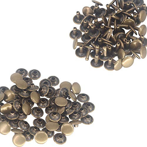 Trimming Shop Leather Rivets 100 Set Double Cap Rivets Tubular Metal Studs for DIY Crafts, Handbag, Belts, Purses, Bags, Shoes, Clothing, Repair & Replacement, 6mm, Bronze