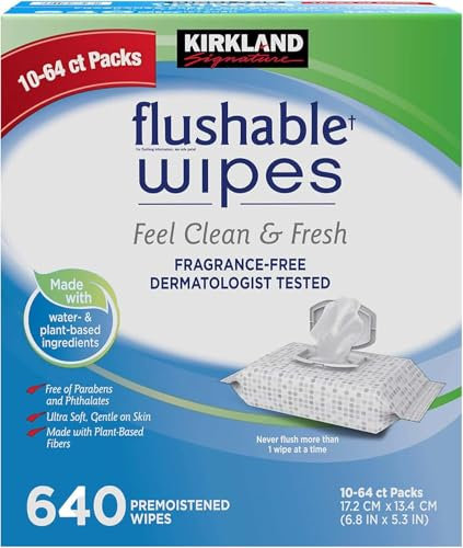 Kirkland Signature Premoistened Flushable Wipes, Fragrance Free, 640 - Count