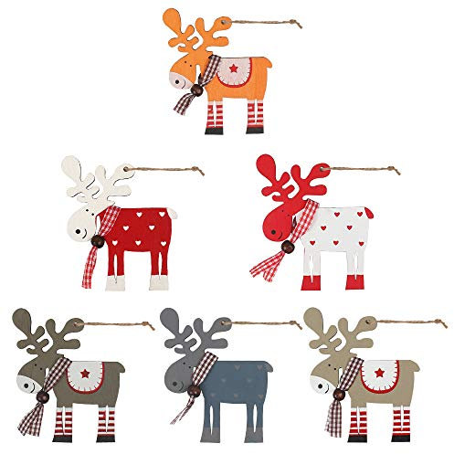 Ledoo Christmas Painted Tree Pendant 6Pcs Wooden Christmas Pendant, Christmas Wooden Ornaments, Xmas Tree Hanging Decoration for Xmas Decoration Wedding Party Decor (6 Styles)