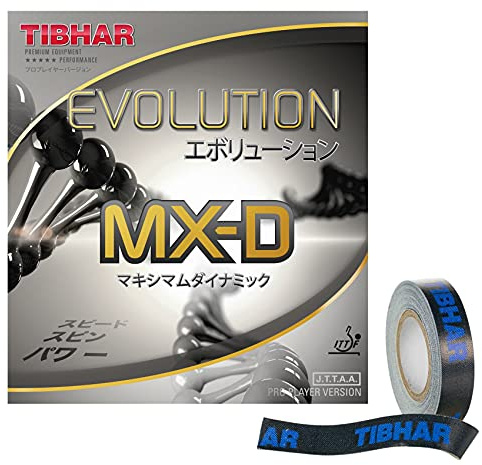 Tibhar Tischtennis-Belag Evolution MX-D + Kantenband | Härtegrad: 50.3~52.3 | roter, grobporiger Schwamm (schwarz~ 2,1-2,2mm)