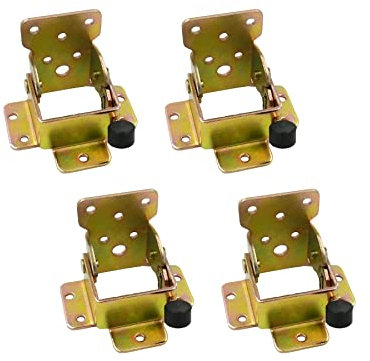 LIKERAINY 90 Grad Klappbar Scharnier Faltbare Verriegelung Klapptischbeschlag Klappbeschlag Klappkonsole für Tischbeine Bänke Bett Füße aus Verzinktem Eisen mit Gelb 4 Stück