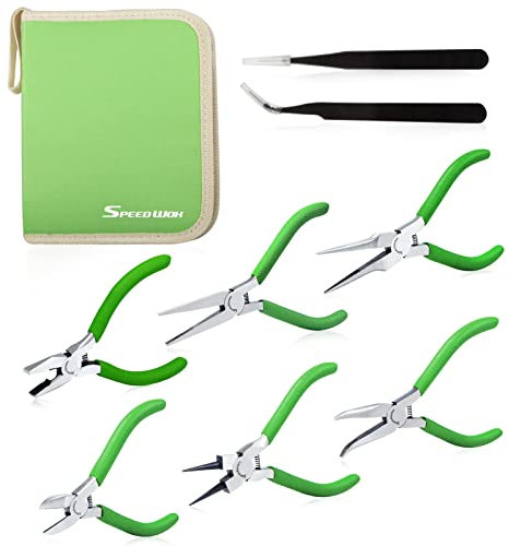 SPEEDWOX 6-teiliges Mini-Zangen-Set mit Etui, inklusive Flachzange, Rundzange, gebogene Spitzzange, Lineman-Zange, Spitzzange, Spitzzange mit 2 Pinzetten für Handwerk, Reparatur