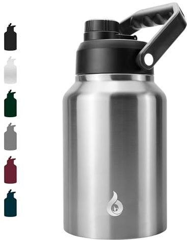Insulated Water Bottle 64oz Stainless Steel Primary Color with Anti-Slip Bottom
