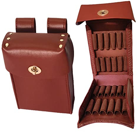 Hunting Leather Rifle Bullets Cartridge Holder 410 Ga Shotgun Shells Waist Pack (Maroon)