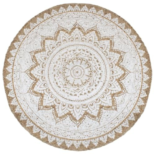 vidaXL Teppich Jute Geflochten Bedruckt Handgefertigt Wohnzimmerteppich Juteteppich Handwebteppich Bodenmatte Schlafzimmer Wohnzimmer Flur 210cm Rund