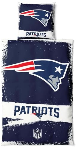 New England Patriots NFL Bettwäsche Set ** Raw ** Baumwolle, Reißverschluss, 135x200 cm Bettdeckenbezug und 80x80 cm Kissenbezug