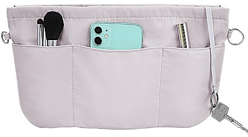 Grantop Organizador de Bolsos de Mano, Organizador de Bolsillo de Nailon con Llavero, Bolsillos Interiores Impermeables para Bolsos (Gris L)