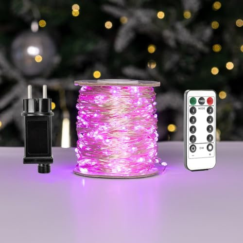 ZELUXDOT Guirlande lumineuse LED longue fil argenté à brancher 8 modes pour mariage, intérieur, extérieur, arbre de Noël, patio, porche, décoration de jardin (30 m, rose)
