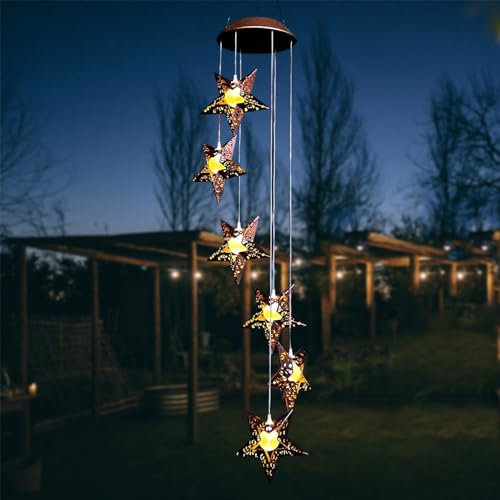 ZVO Campanas de Viento solares con Estrella, Luces solares al Aire Libre LED cálido Impermeable lámpara de jardín, Colgando la decoración del jardín de luz para el balcón Terraza Fiesta Árbol Regalos