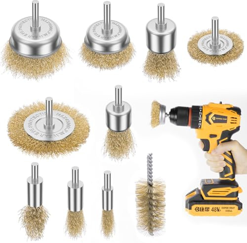 Flintronic Juego 10 Cepillos de Alambre para Taladro, Lijadora para Cepillos Alambre Taladro Profesionale, Vástago Redondo Cepillo 6 mm, para Pulir/Lijar/Eliminación Óxido/Corrosión