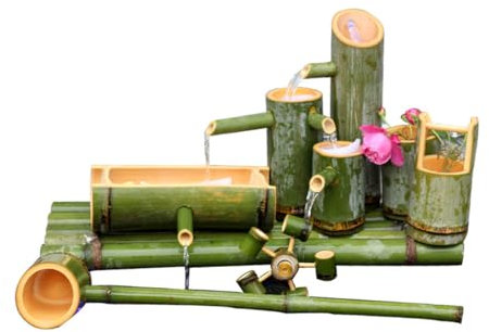 SEVOLY 40cm,Fontana Solare in bambù, fontane da Esterno alimentate ad energia Solare, Fontana Feng Shui Zen con Pompa dell'Acqua USB DC 3 W, Filtro dell'Acqua, Tubo dell'Acqua da 2 m