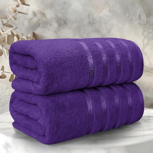 Casabella Bath Sheets - Luxury 2 Pack Bathsheet 90x180 cm - 100% Cotton Towels - Quick Dry Extra Large Bath Towel - Super Soft Highly Absorbent Jumbo Bath Sheet - Large Bathroom Towels - Purple