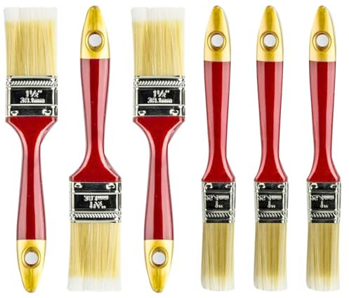 Gloss Paint Brush, 6 Piece Paint Brush Set Paintbrushes Furniture Paint Brushes Painting Brushes Angle Brushes for Walls, House Trim Sash (Red)