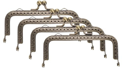 QUARKZMAN 4pcs Marco de Bolso de Metal, 10.5cm/4.1 Rectángulo Retro Cierre de Beso Marco de Cierre Repujado para Bolso de Mano, Monedero, Reemplazos de Hardware de Marco (Bronce)