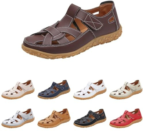 Wide Fit Sports Sandals for Women UK Breathable Hollow Out Athletic Shoes Soft Sole Gladiator Roman Sandals Slip on Close Toe Sneakers Lightweight Non-Slip Flat Beach Walking Shoes Size 3.5-9