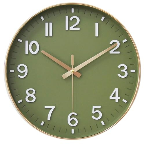Wall Clock 12 Inch Silent Non Ticking Quartz Modern Decorative Clock | for Office Classroom Home Living Room Bedroom(Golden green)