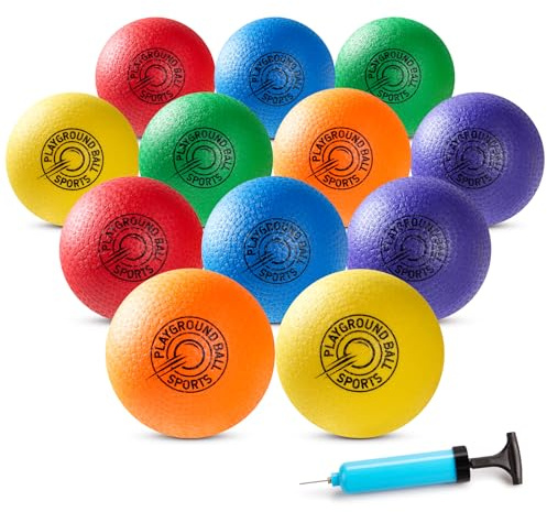 INPODAK 12Pack Regenbogen Dodgeball Set,21.5cm Spielplatz Bälle,8.5zoll Kickbälle,Weicher Kinder Ball mit Luftpumpe,Sportspielball für Garten Rasen Familienfeiern Strand